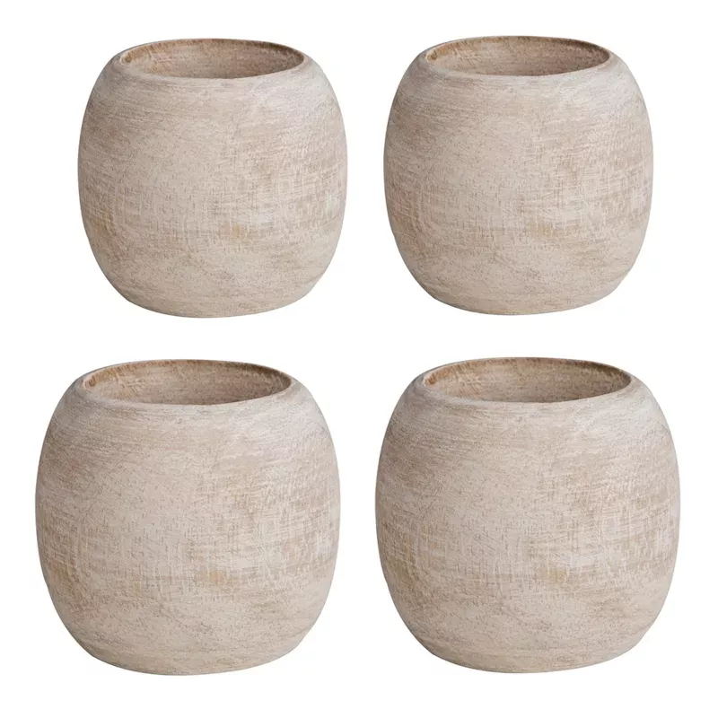 Set of 4 White Wooden Napkin Rings