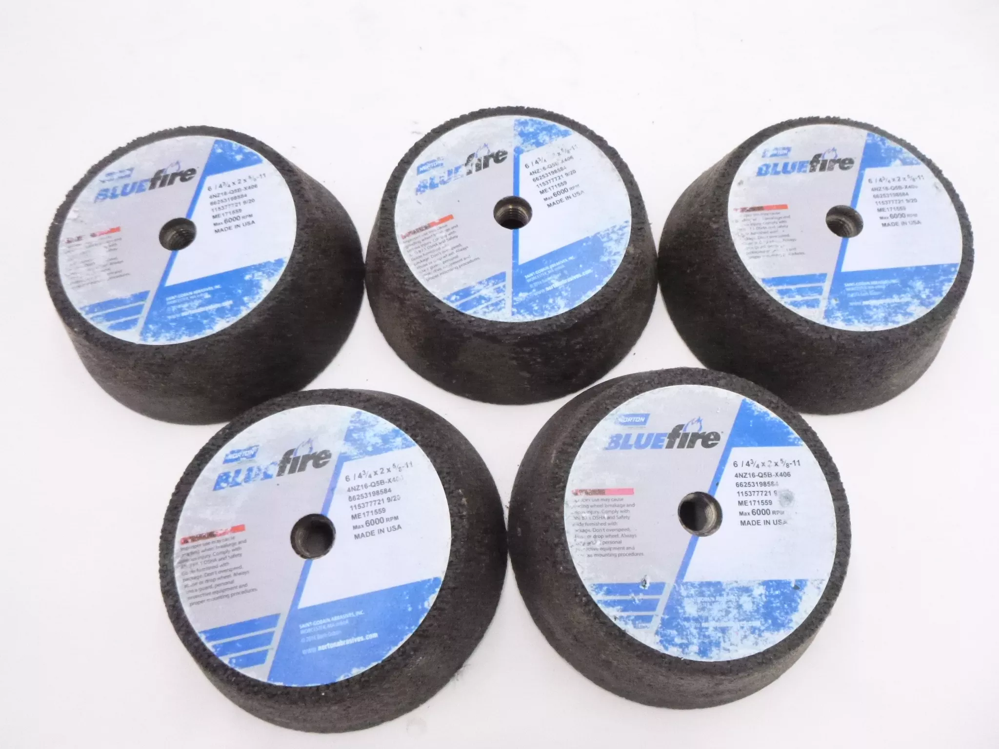 Set of 5 Norton Bluefire Grinding Cup Wheel 6″/4 – 3/4″ x 2″ x 5/8″ – 11