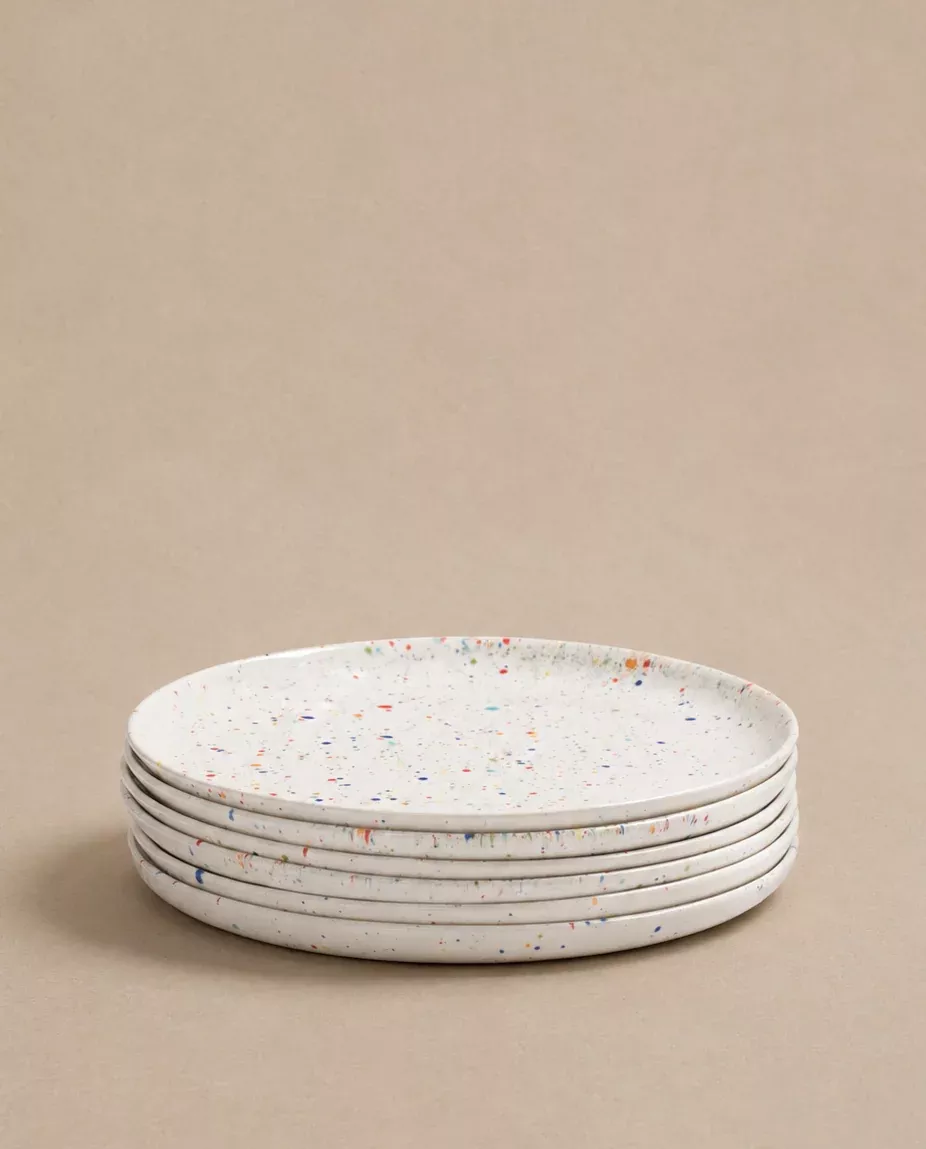 Set of 6 White Salad Plates 8.9" stoneware ceramic — Party Collection