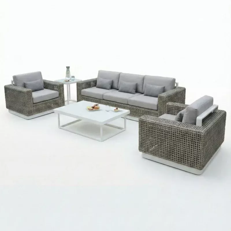 Shelta Atlanta 5 Piece Deep Seat Setting Limestone Wicker / Boulder Cushions / White PC Frame