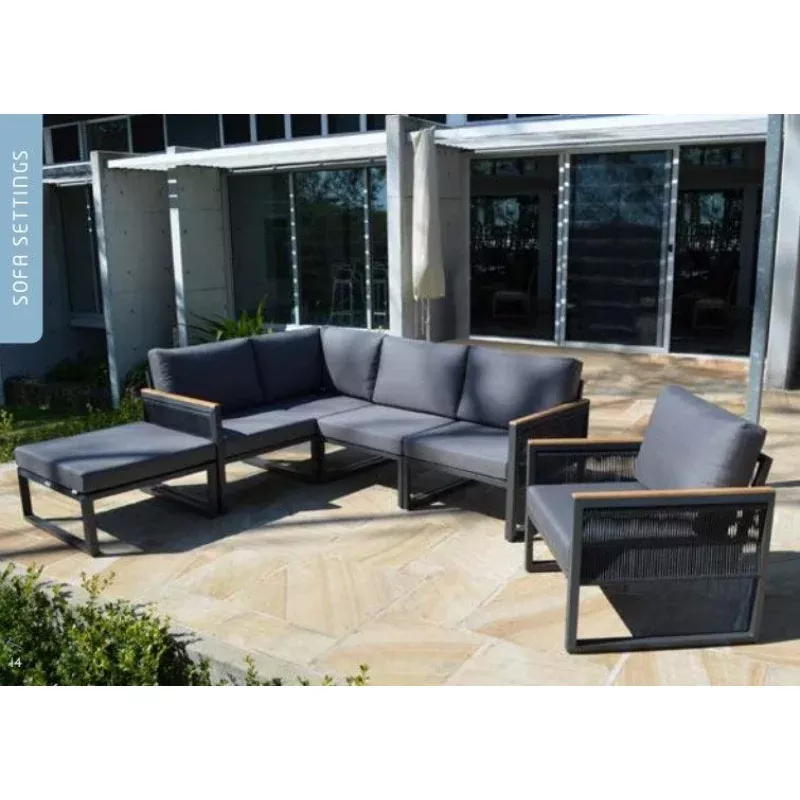 Shelta Ocean 6 Piece Corner Modular with Coffee Table and Ottoman Charcoal Cushions / Charcoal PC Frame