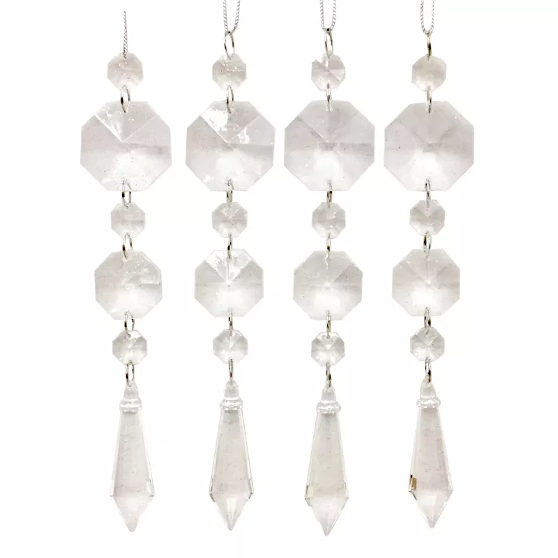 Silver 4-Piece White Icicle Dangle Ornaments