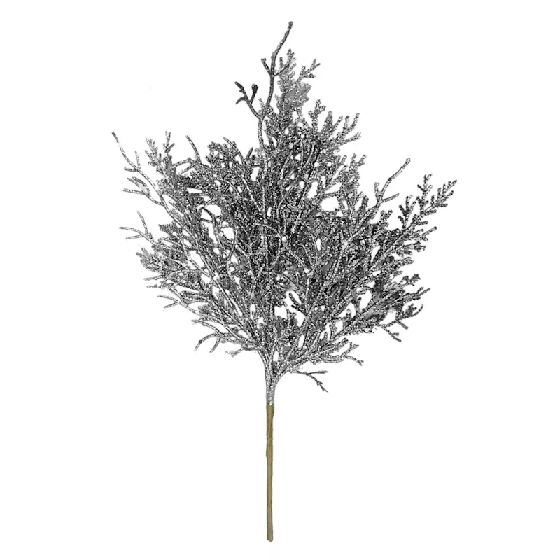 Silver Glittered Coral Pick, 13"