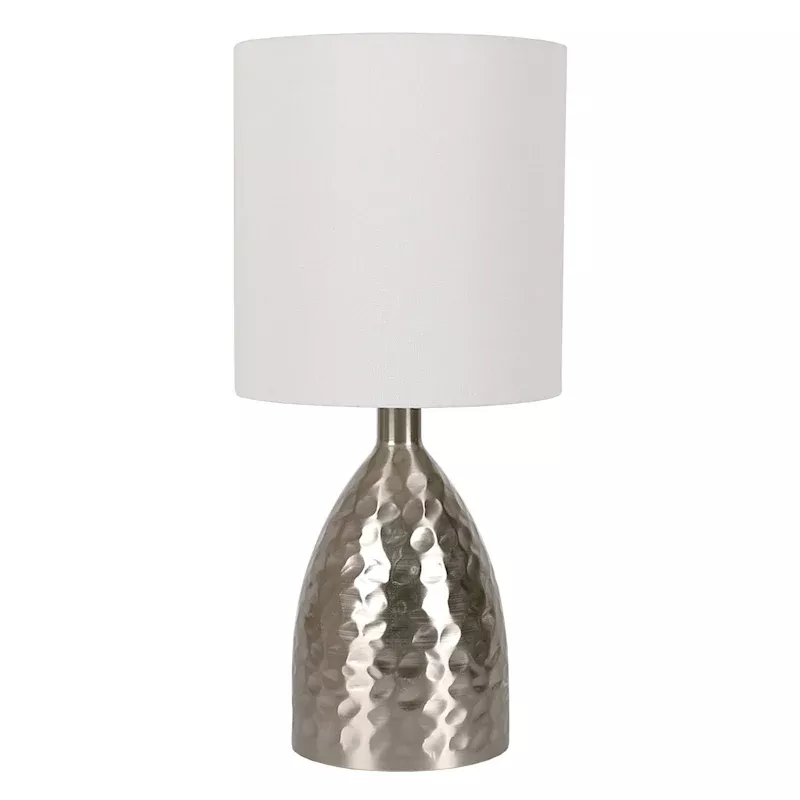 Silver Hammered Metal Table Lamp with Shade, 19"
