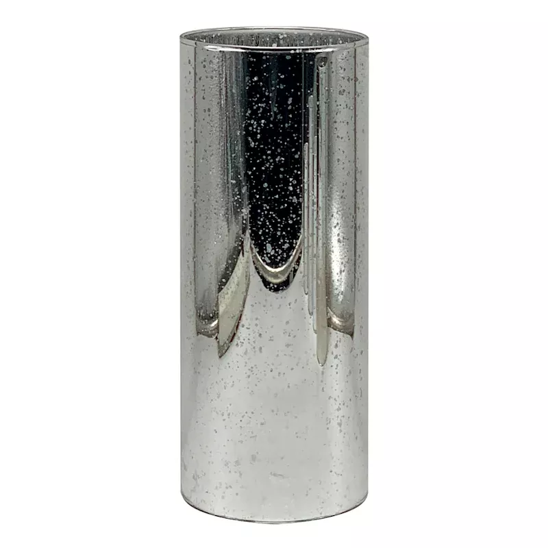 Silver Mercury Glass LED Pillar Candle, 4x10