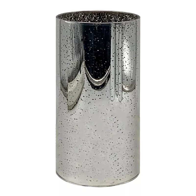 Silver Mercury Glass LED Pillar Candle, 4x8