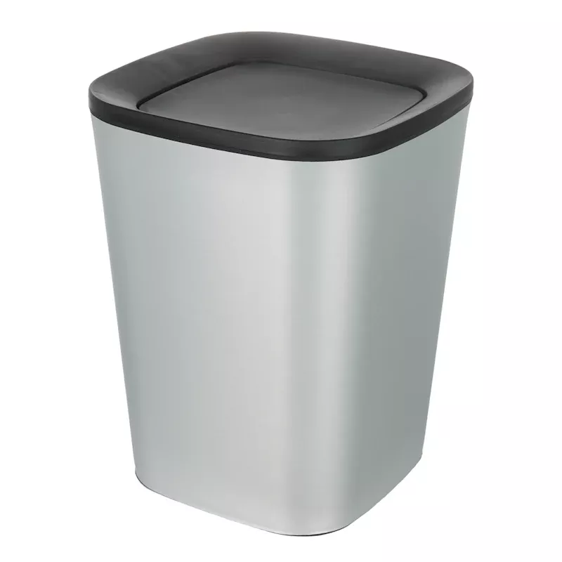 Silver Swing Trash Can with Black Top, 5l