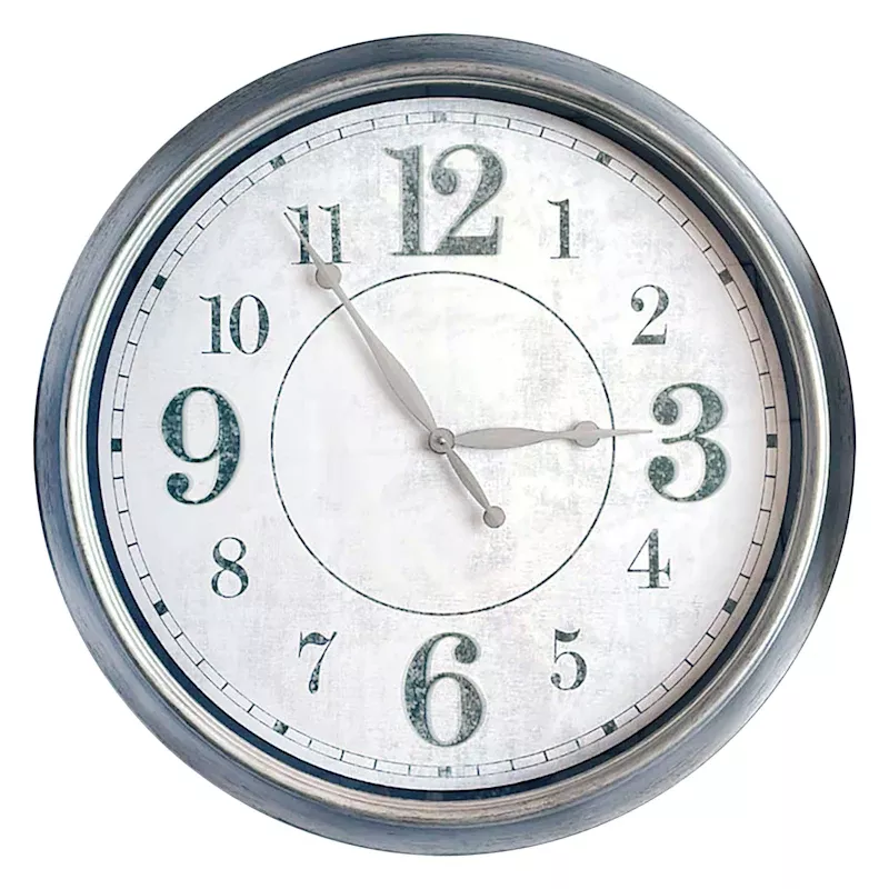 Silver & White Embossed Round Wall Clock, 30"