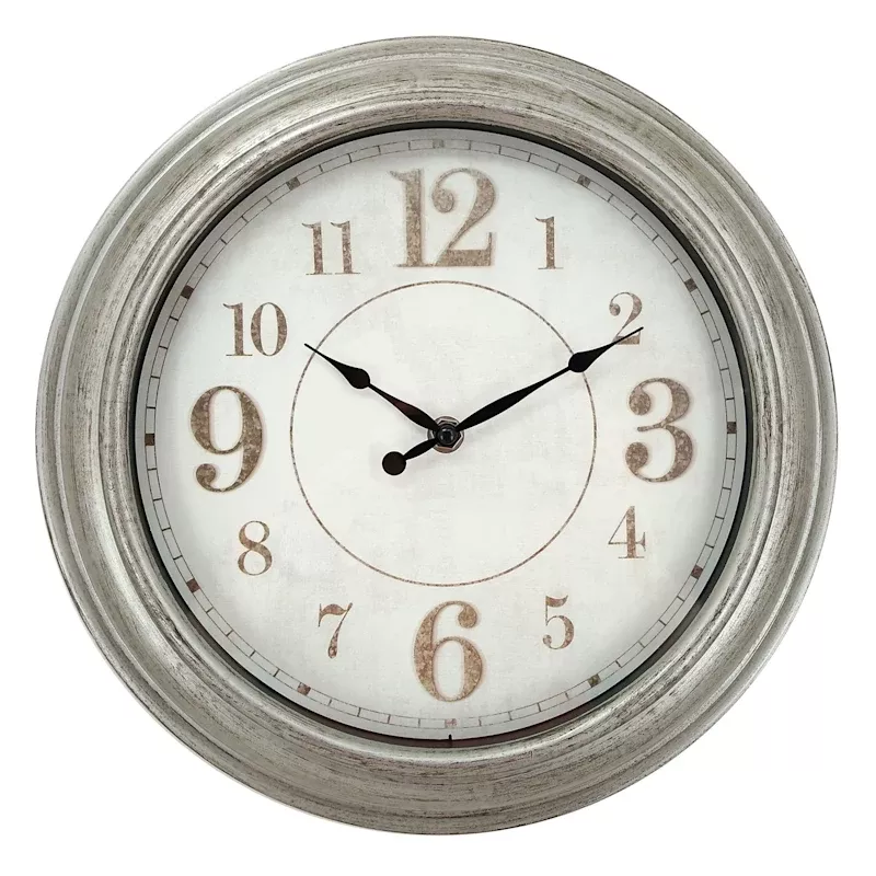 Silver & White Modern Round Wall Clock, 12"