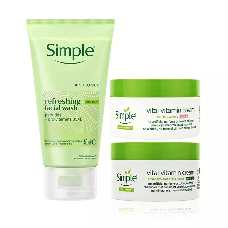 Simple Travel Wash 50ml Day Cream Spf 15 & Night Cream Bundle