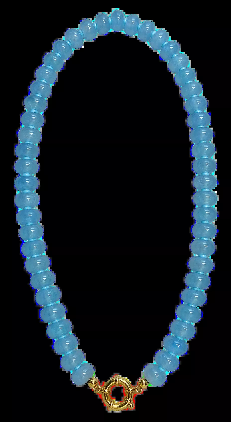 Sky Blue Beaded Gold Sailor Clasp Necklace