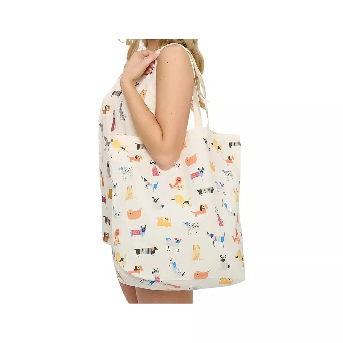 SM Wardrobe Colorful Cartoon Dogs Print Tote Bag