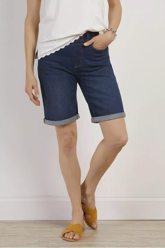 (Small) Soft Surroundings Denim Pull On Shorts 8″ Comfort Waist Ripple Wash