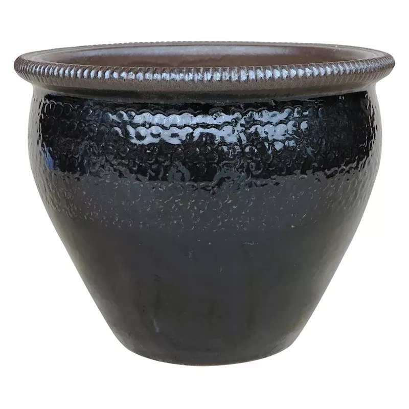Smoky Mountain Black Ceramic Outdoor Planter, Extra Large