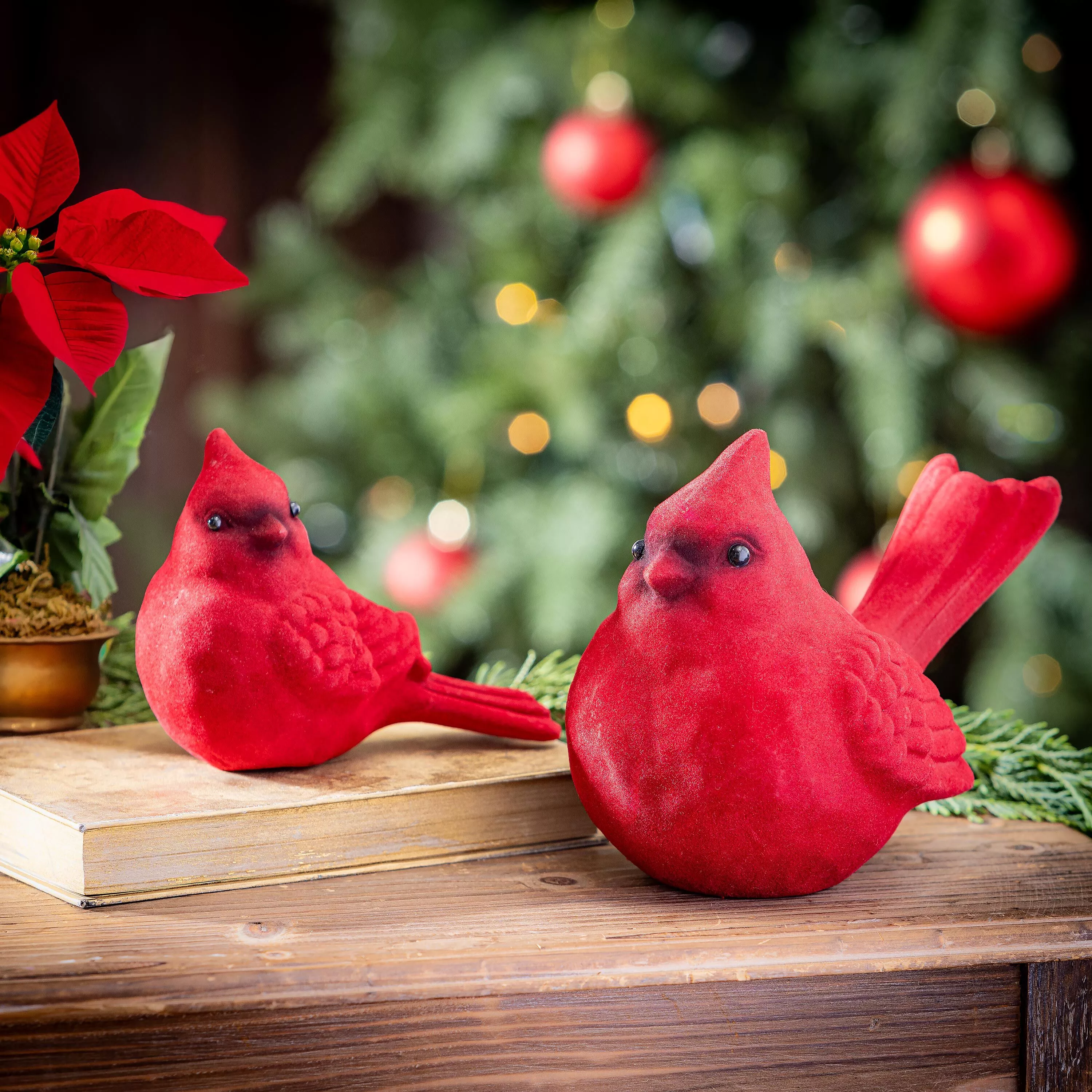 Snowbirds Table Décor Flocked Cardinal Ceramic Set