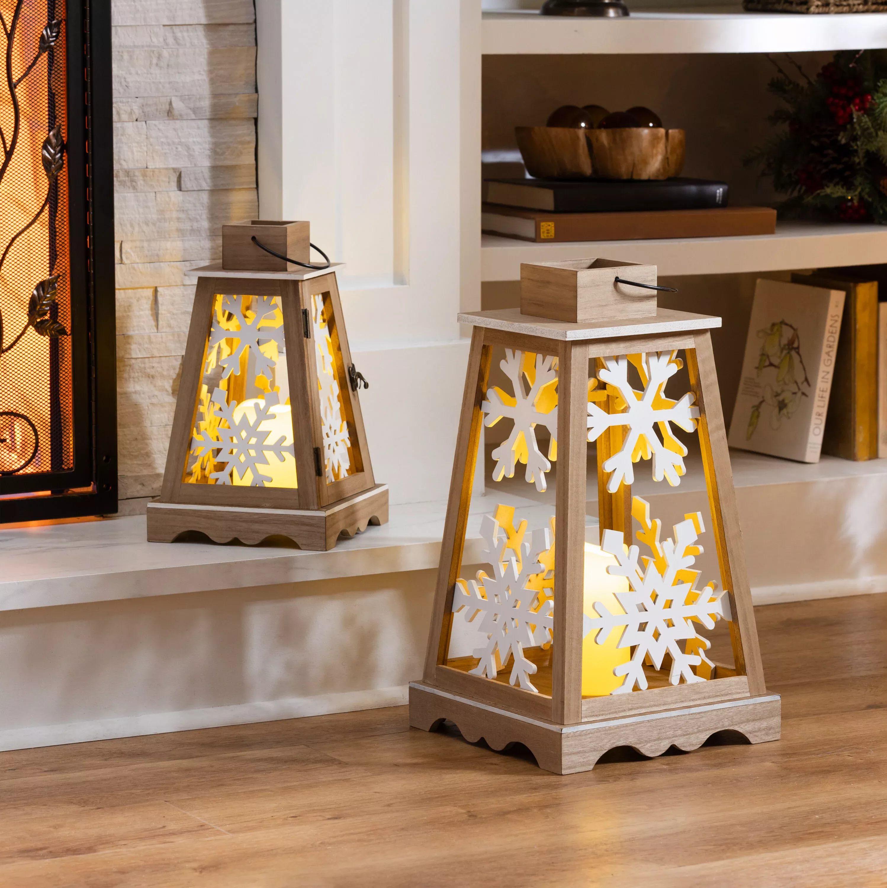 Snowflake LED Lantern, Set of 2