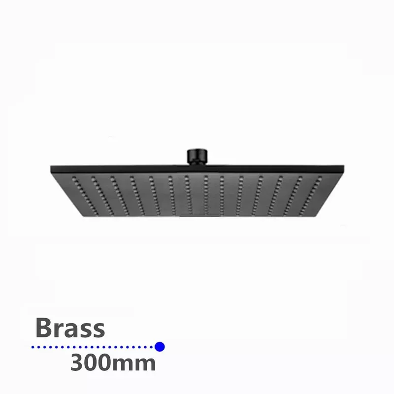 Square Black Brass Rainfall Shower Head 300mm