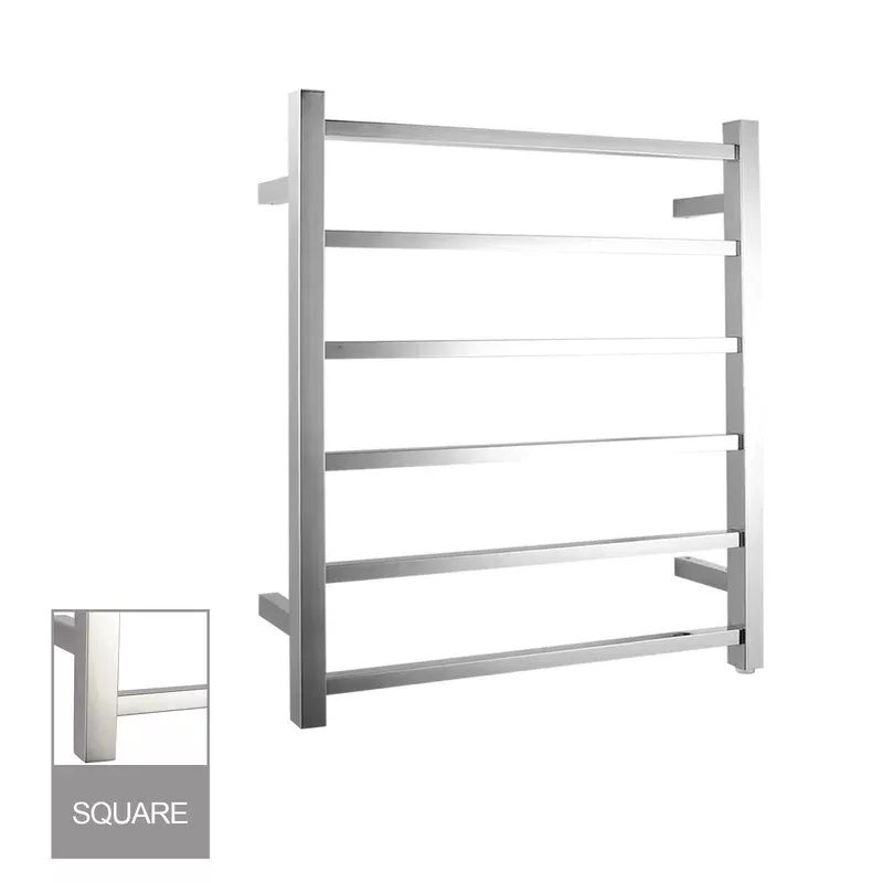 Square Chrome Electric Heated Towel Rack 6 Bars