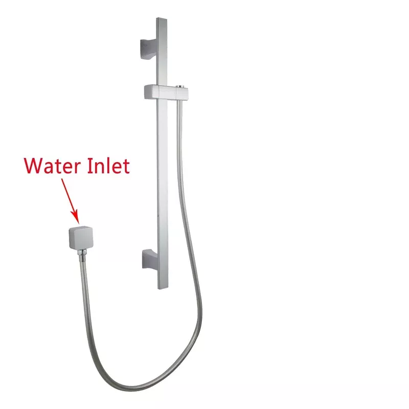 Square Chrome Wall Mounted Sliding Rail with Water Hose & Wall Connector Only