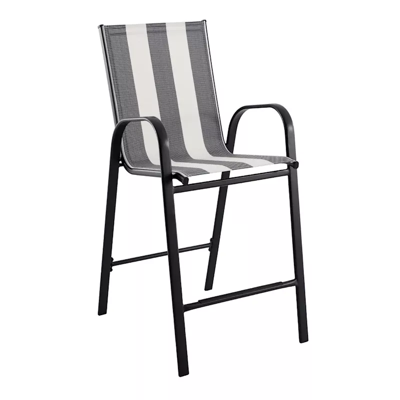 Stackable Sling Patio Barstool, Black & White Striped