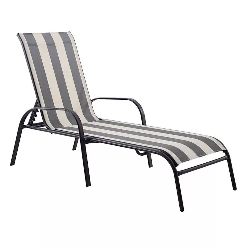 Stackable Sling Patio Chaise Lounge Chair, Black & White Striped