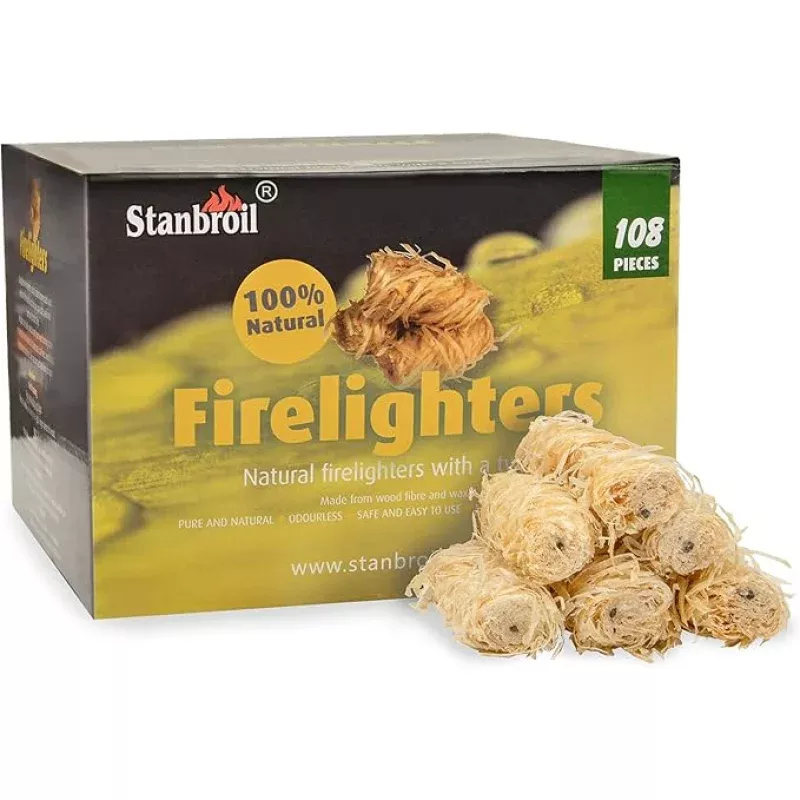 Stanbroil 108 pcs Fire Starters, Natural Charcoal Fire Starters Super Fast Lighting Perfect for Barbecue Grills, Smokers, Wood Stove, Campfires and Outdoor Fireplaces