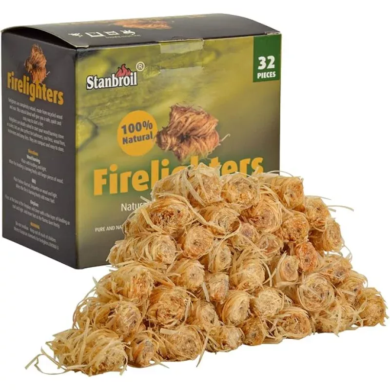 Stanbroil 32 pcs Fire Starters, Natural Charcoal Fire Starters Super Fast Lighting Perfect for Barbecue Grills, Smokers, Wood Stove, Campfires and Outdoor Fireplaces