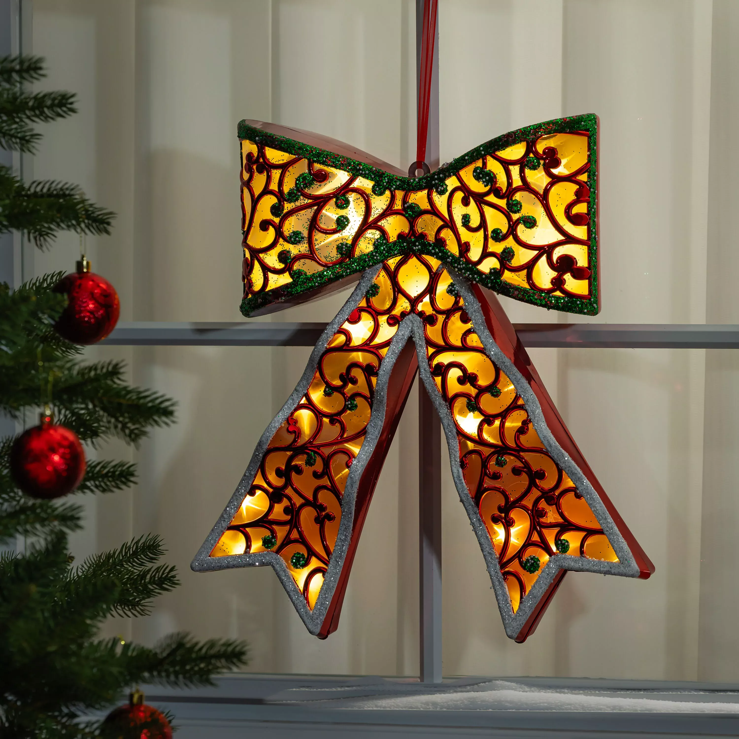 Sugar and Stripes Hanging Decor, LED, Bow, 17.7"H