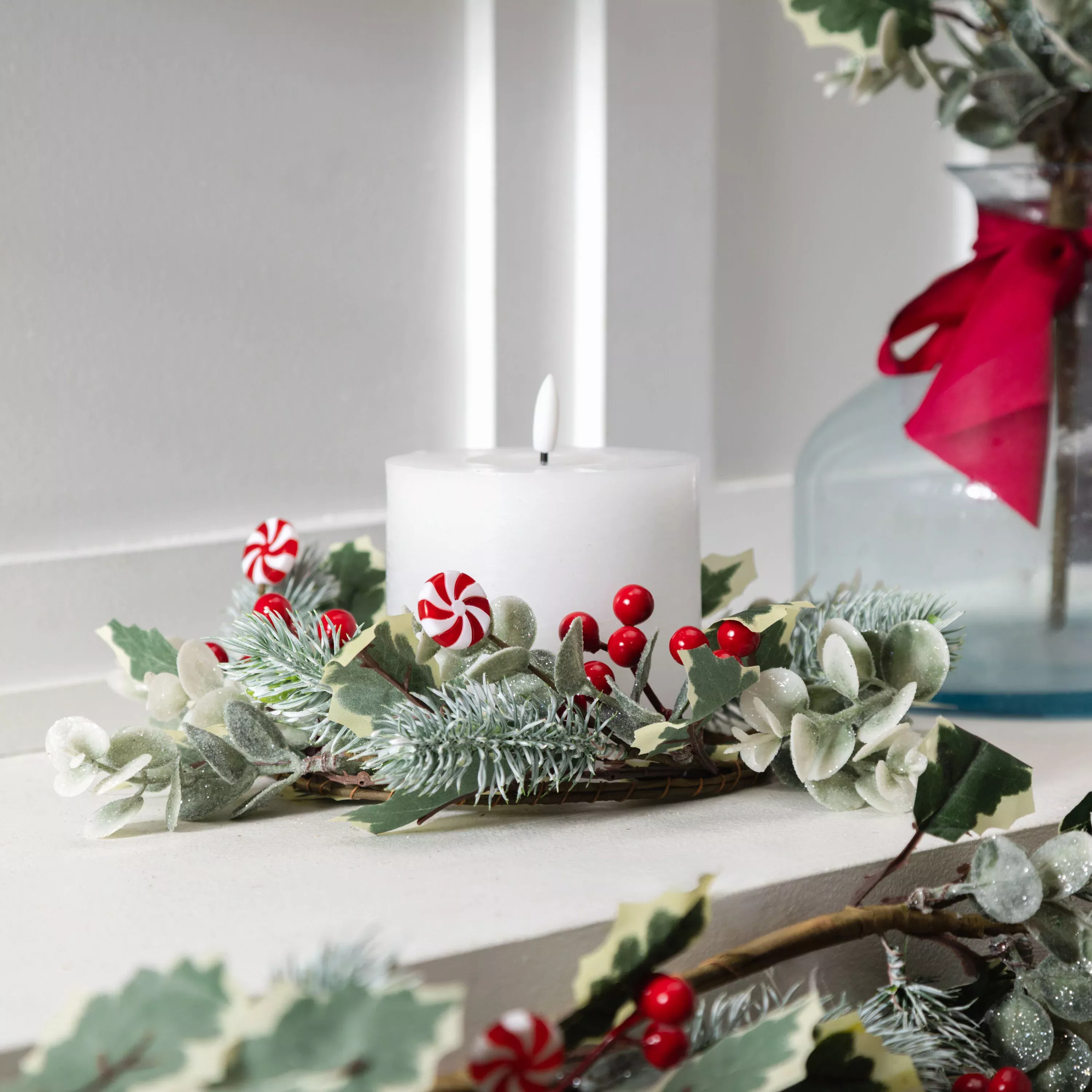 Sugar & Stripes Wreath, Candle Wreath, 12"