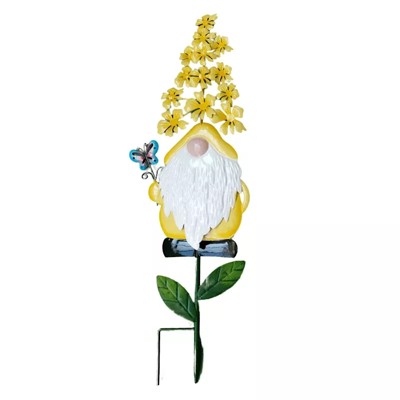 Sunny Club Yellow Flower Cap Gnome Yard Stake, 23.6"
