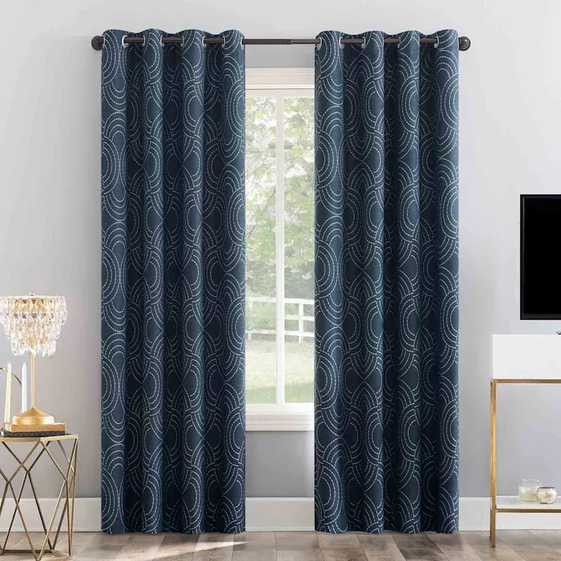 Sunzero Jagger Navy Grommet Single Blackout Curtain Panel, 84"