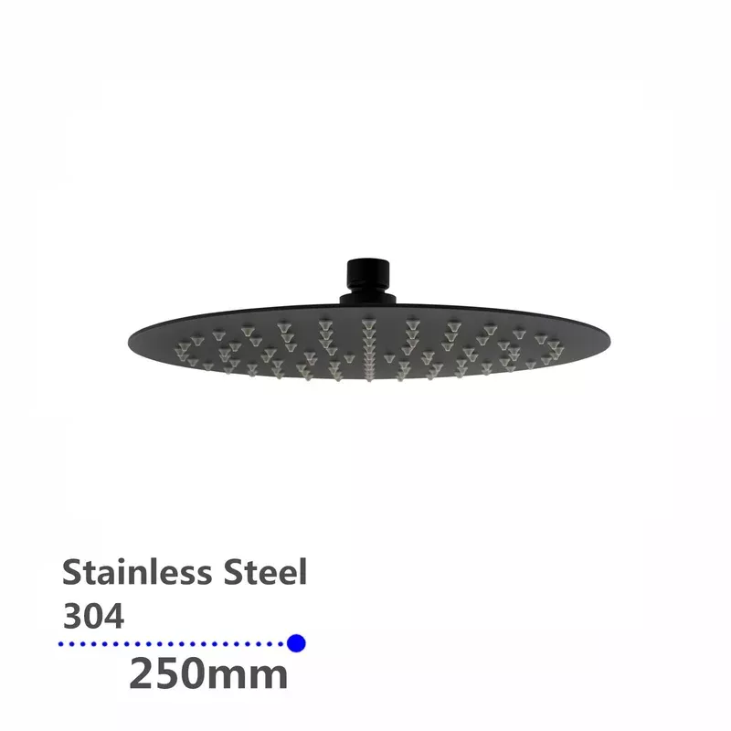 Super-slim Round Black Rainfall Shower Head 250mm