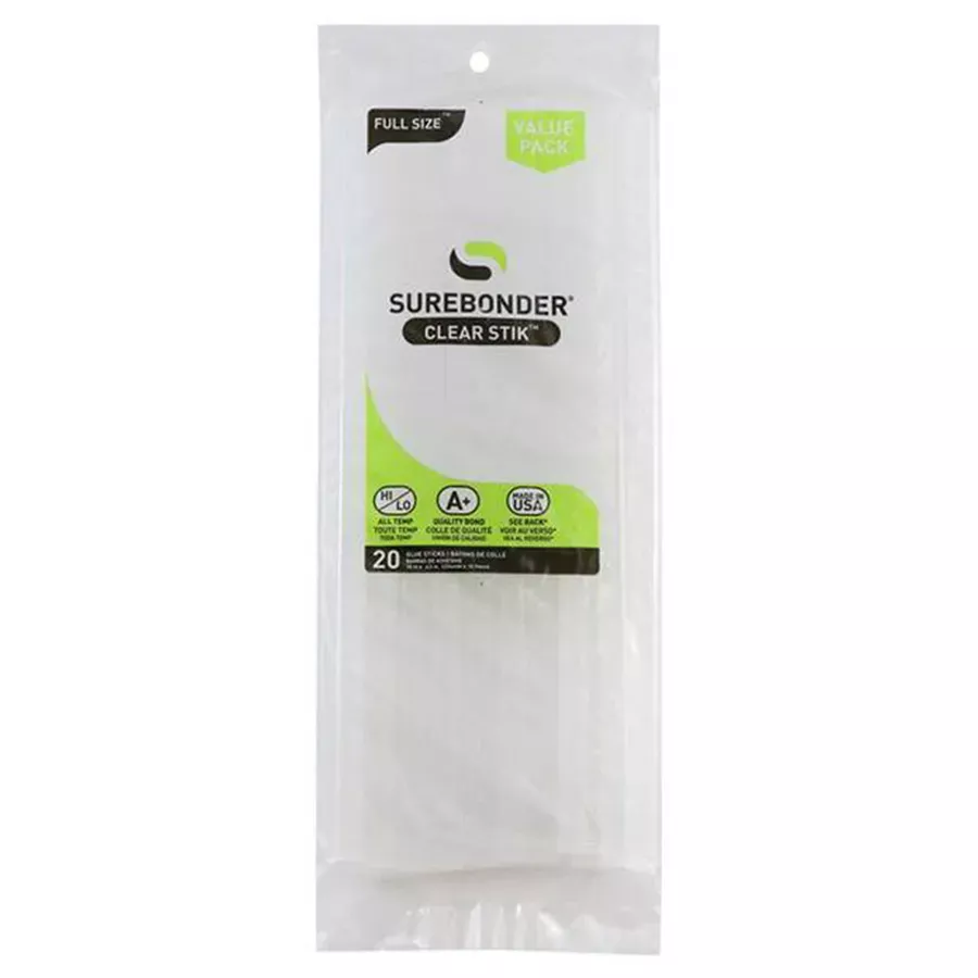 Surebonder Clear Hot Glue Sticks For High & Low Temperatures, Full Size 10" - 20 ct