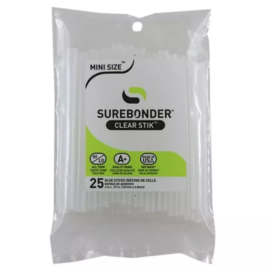 Surebonder Clear Hot Glue Sticks For High & Low Temperatures, Mini Size 4" - 25 ct