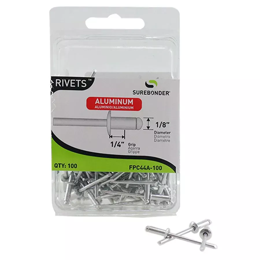 Surebonder Medium Aluminum Rivet, 1/8" Diameter, Grip Range .188" Grip - 100 ct