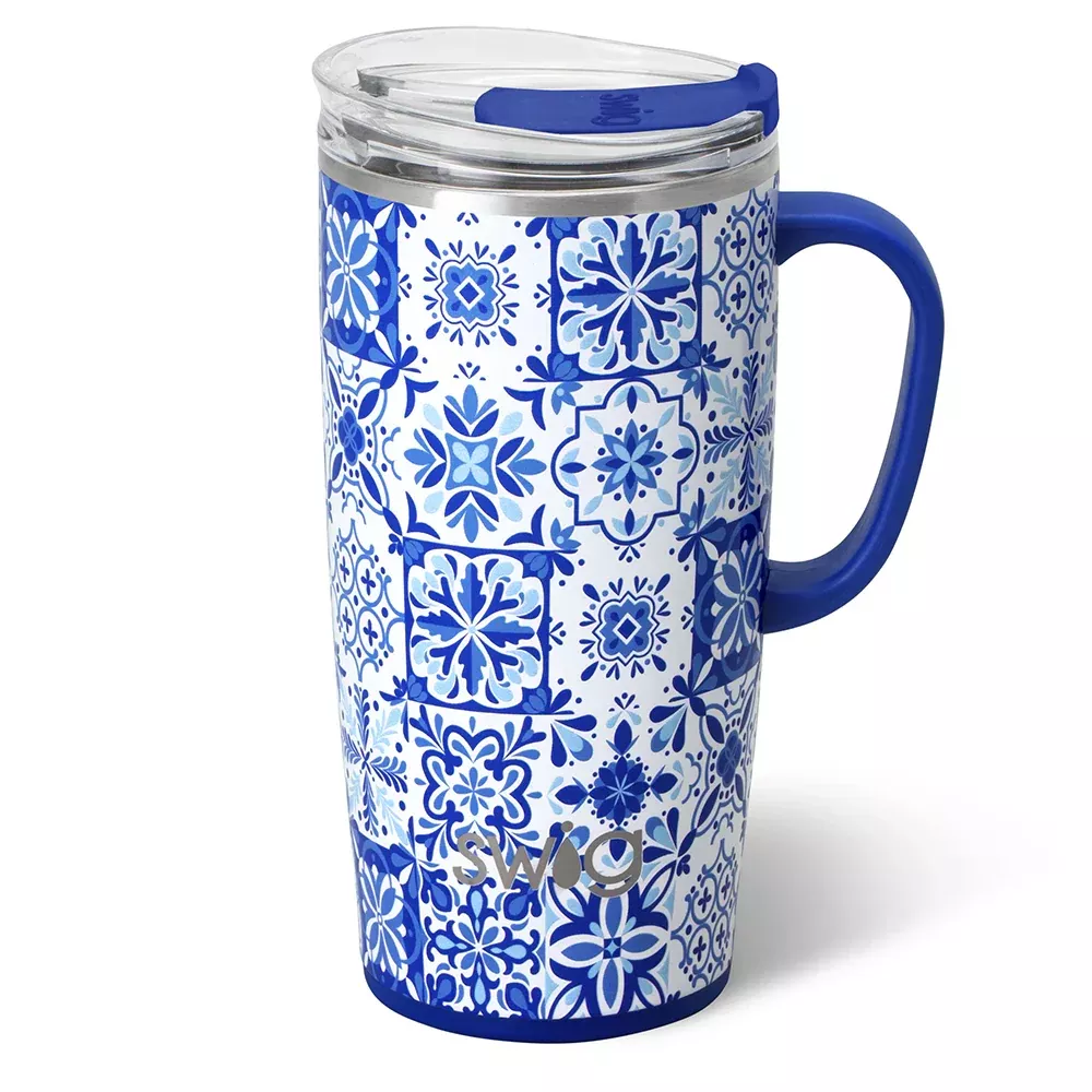 Swig - Indigo Tiles Travel Mug, 22 Ounce