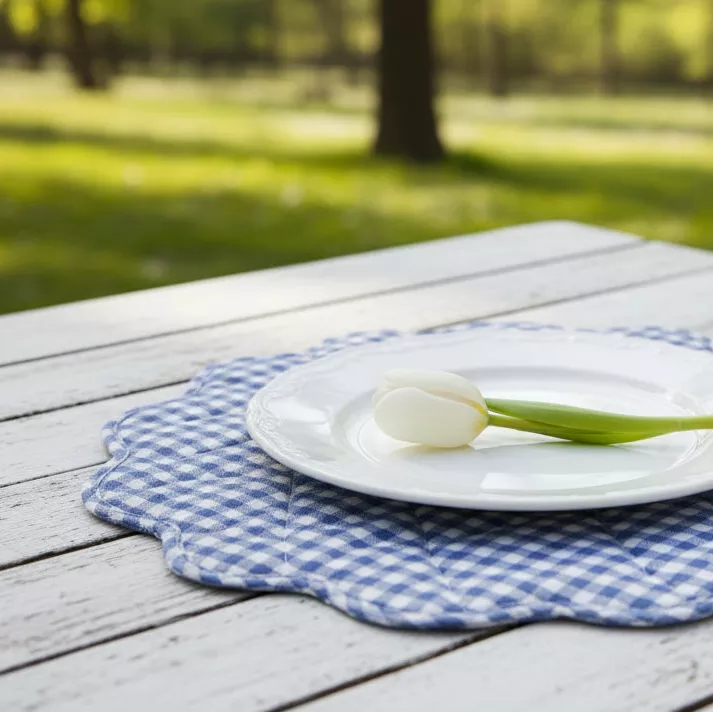 Tableau - Maggie Gingham Quilted Placemat, Blue