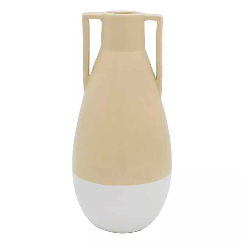 Tan Ceramic Vase with Handles, 9"