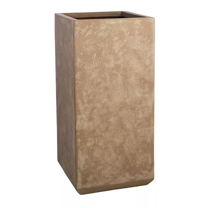 Tan Travertine Tall Cube Outdoor Planter, Medium