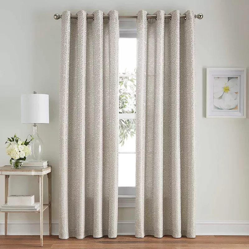 Taupe Botanical Jacquard Light Filtering Grommet Curtain Panel, 84"