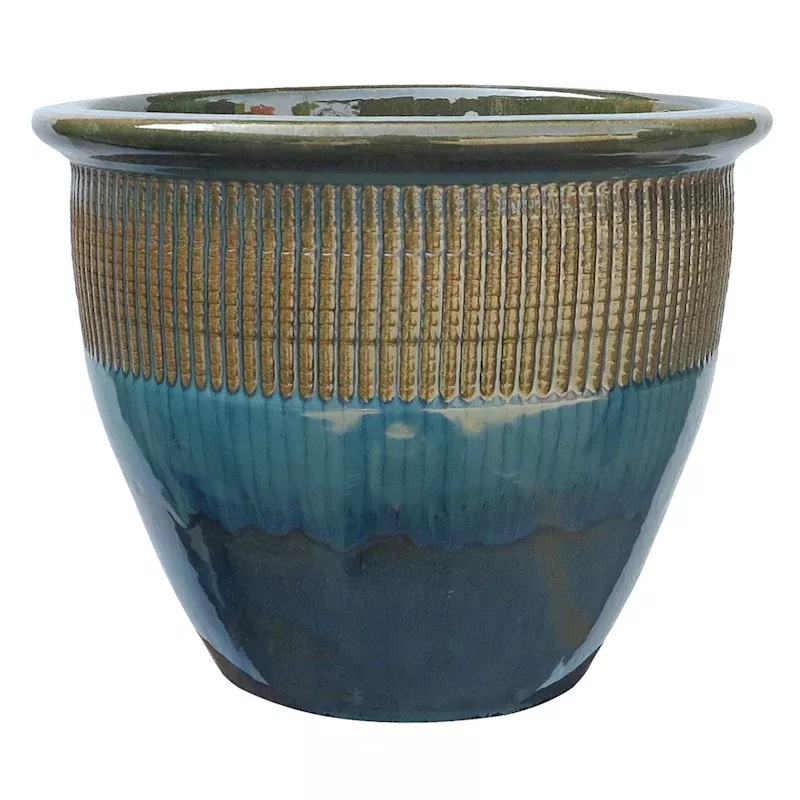 Teal Zip Ceramic Outdoor Outdoor Planter, Large