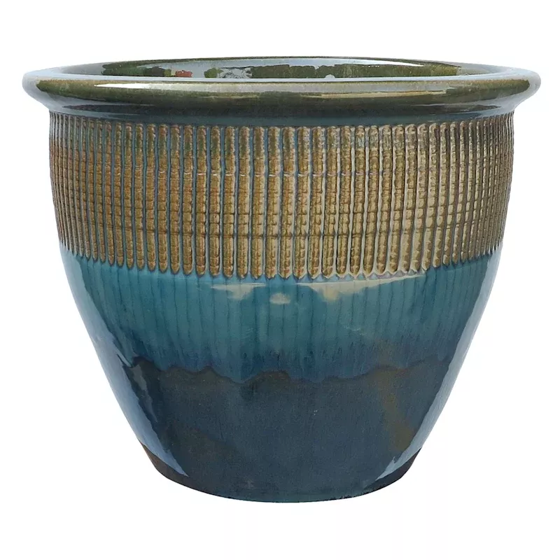 Teal Zip Ceramic Outdoor Planter, Medium