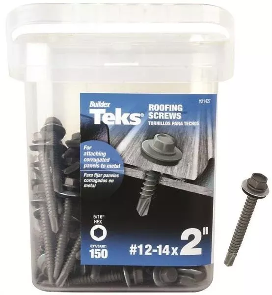 Teks 21427 Hex-Head Roofing Screws, #12 x 2", 150 Piece