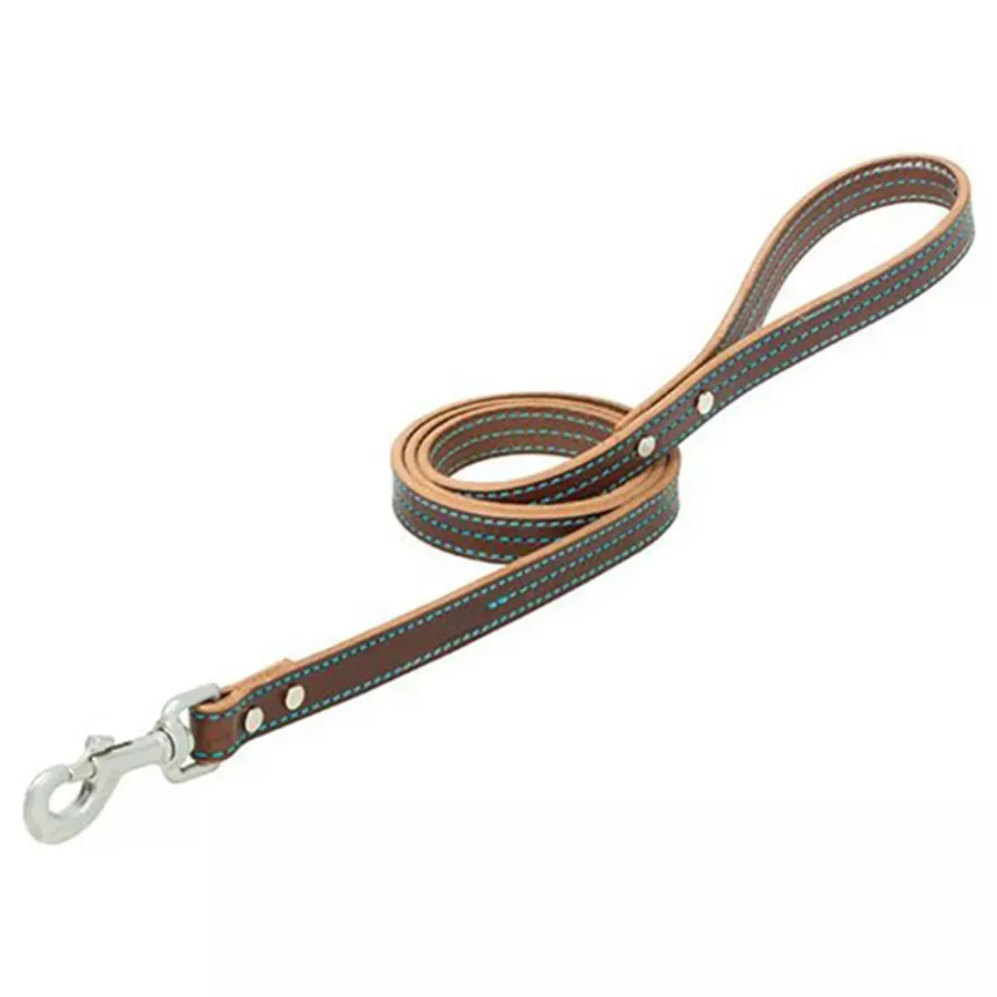 Terrain D.O.G. Leather Leash w/ Colored Stitching - Hurricane Blue - 3/4"x4'