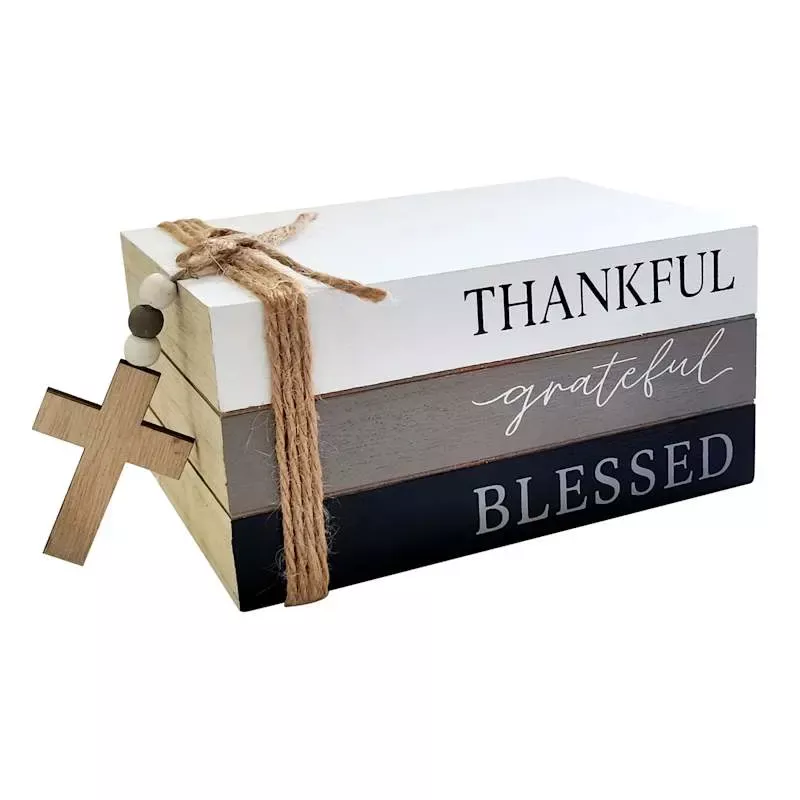 Thankful Grateful Blessed Wood Block Decor, 7x3
