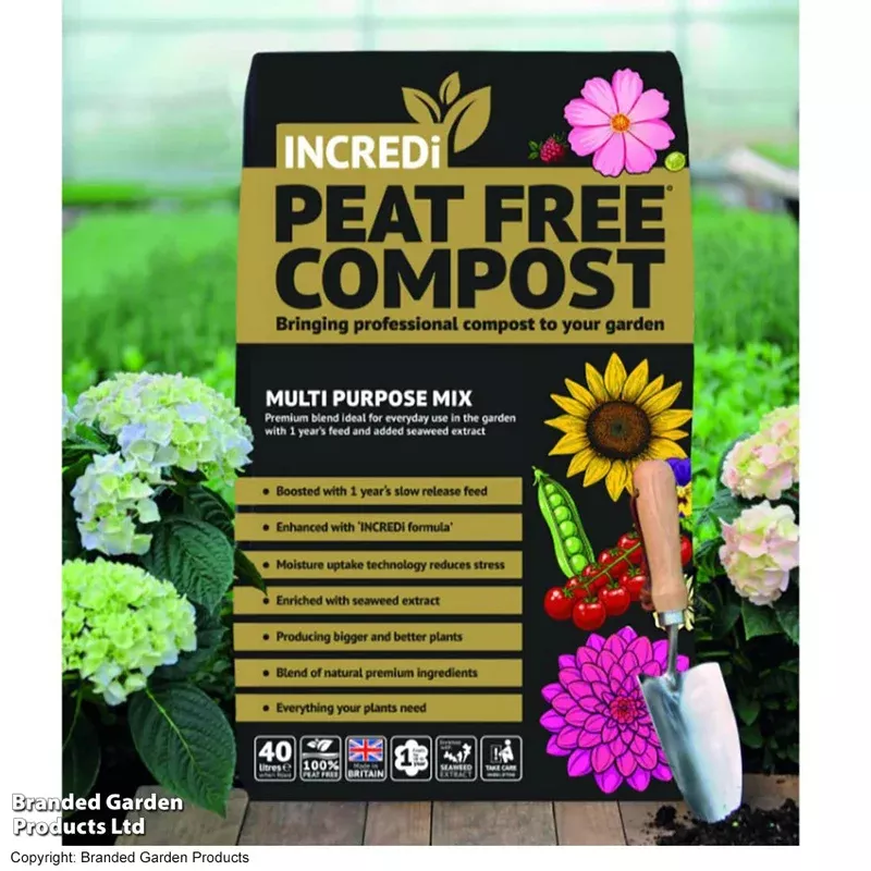 Thompson & Morgan Incredi Peatfree Premium Multi-purpose Compost – 40 Litre Bag + 120g Incredibloom