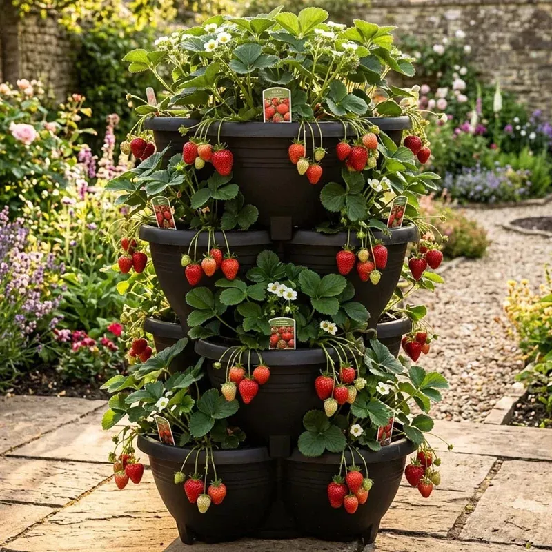 Thompson & Morgan Strawberry Summer Long Collection – 9 Plants + Stacking Planter