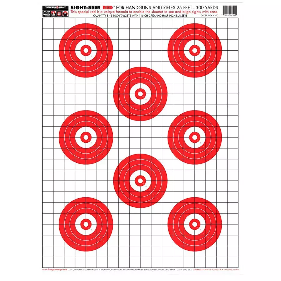 Thompson Target Sight Seer Paper Bullseye Shooting Target - Red - 5 pk