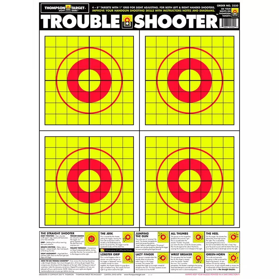 Thompson Target Trouble Shooter Handgun Diagnostic Paper Shooting Target - 5 pk