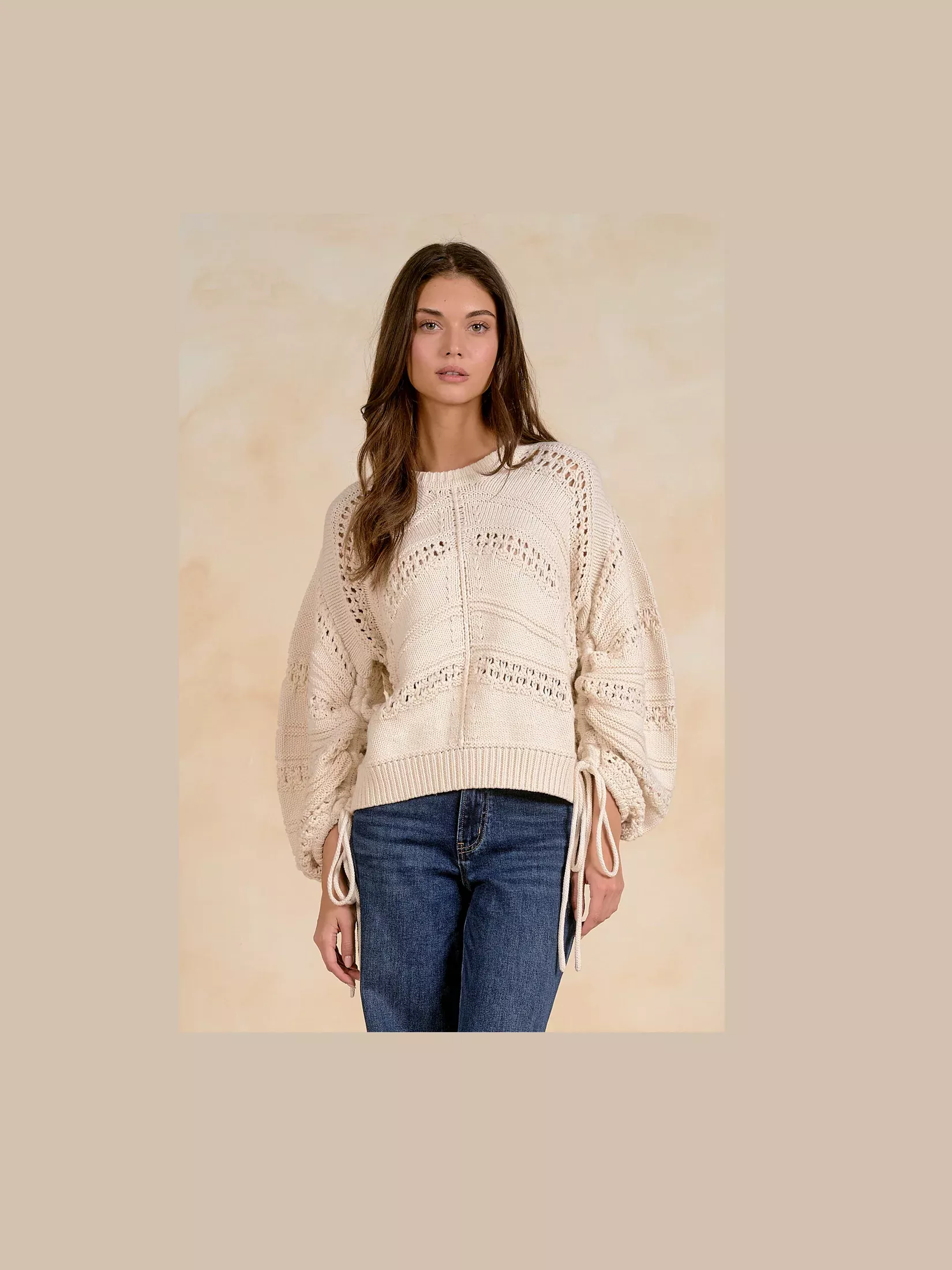 Tie Sleeve Off White Sweater